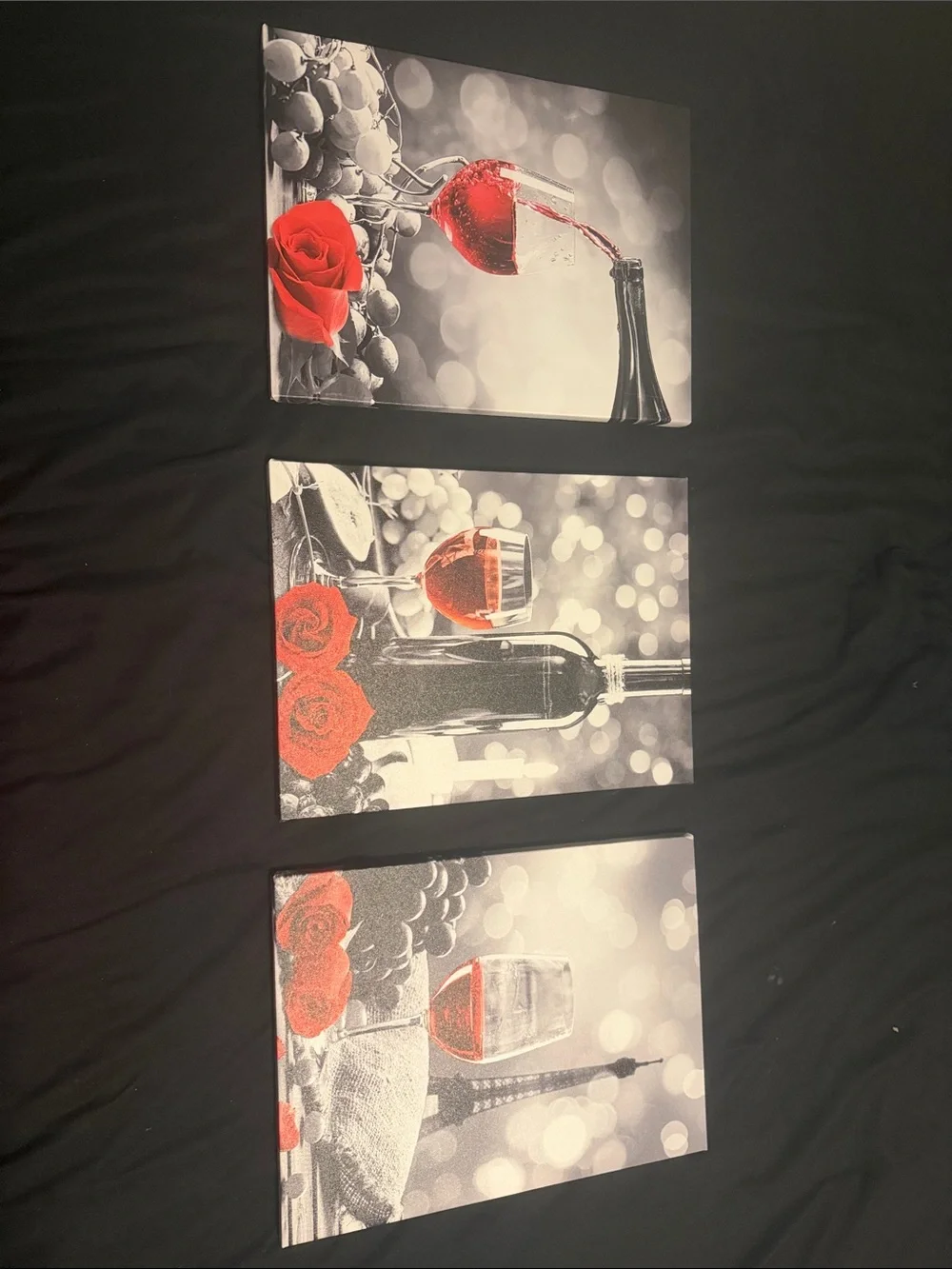 SHEIN Red Roses & Wine Glass Triptych Wall Art